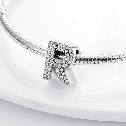 Original 925 Sterling Silver 26 Alphabet Letters Sparkling Zircon Charms Pendant Beads For Women Fine DIY Birthday Jewelry Gifts