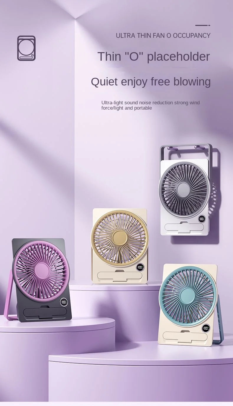 Ultra-thin Desktop Fan Digital Display USB Charging Strong Wind Portable Silent Card Style Fan Dormitory Office Summer Small Fan