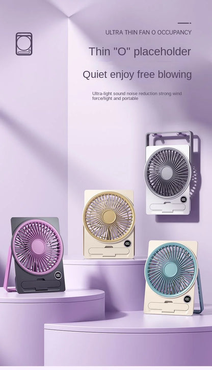 Ultra-thin Desktop Fan Digital Display USB Charging Strong Wind Portable Silent Card Style Fan Dormitory Office Summer Small Fan