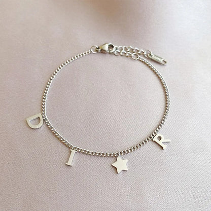 1Pc New Fashion Letter Star Pendant Bracelet for Woman, Simple Vintage Stainless Steel Bracelet Luxury Jewelry Accessories Gifts