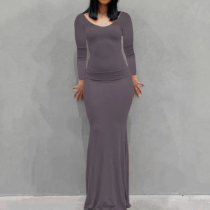 New women's dress long skirt casual slim long-sleeved home dress