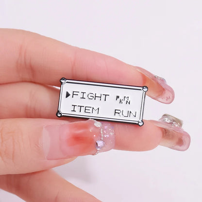 Rectangle Text Enamel Pins Custom FIGHT ITEM RUN Brooches Lapel Badges Punk Jewelry Gift for Kids Friends