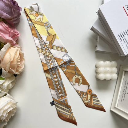 New Long Small Silk Scarf Headband Women's Double-sided Elegant Binding Strap Streamer Small Scarf Gift Ribbon Silk Scarf