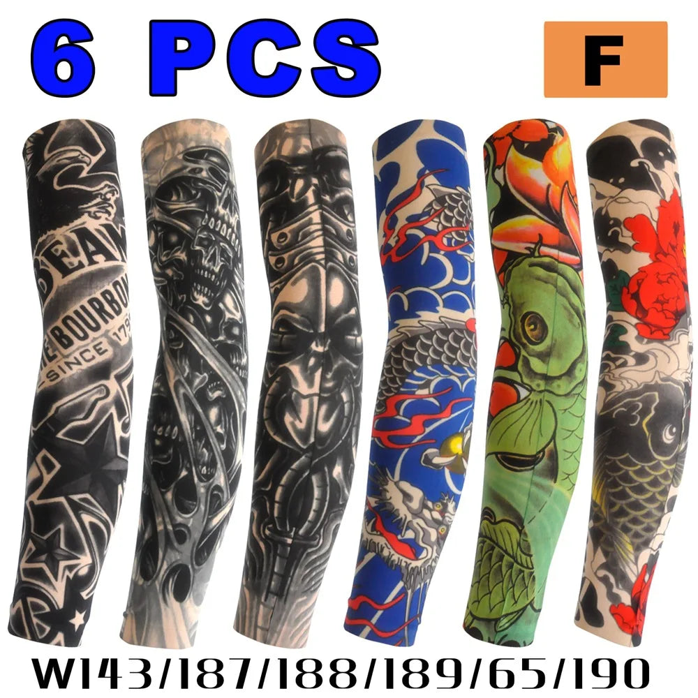 6 PCS Tattoo Sleeves Unisex Summer Cycling Sun Protection Arm Covers Beach Driving Fishing Breathable Nightclub Elastic Sleeves