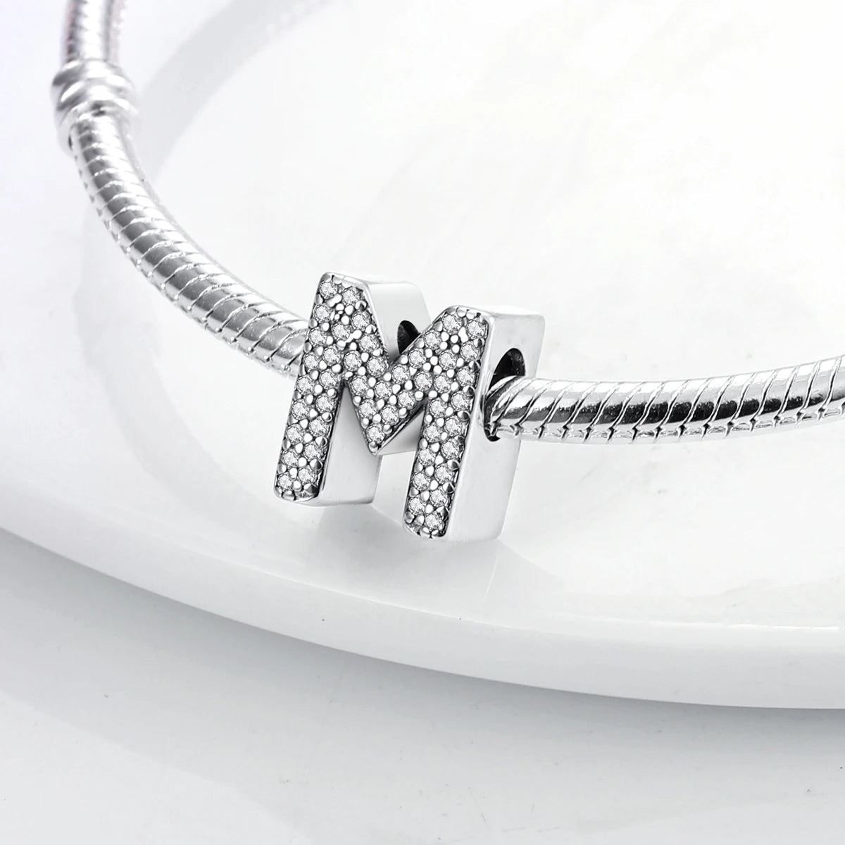 Original 925 Sterling Silver 26 Alphabet Letters Sparkling Zircon Charms Pendant Beads For Women Fine DIY Birthday Jewelry Gifts
