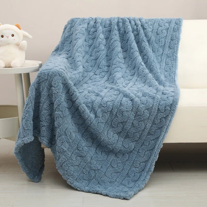 1 Coral Fleece Blanket for Babies and Children - Ultra Soft Striped Warm Parabolic Design, All-Season Bedding, Suitable for Nursery, Infants, Toddlers, and Teenagers (White/Pink/Blue) Nap Blanket, Essential for a Cozy Bedroom