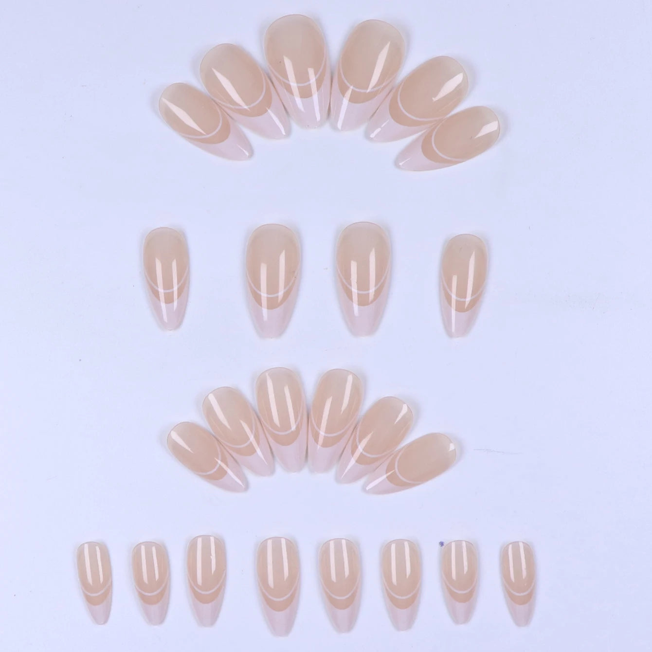 24PCS nude pink short square fake nails, Gold lines, love design, full cover fake nail set, 1 nail file and 1 nail glue sticker
