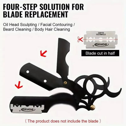 KVIFO【Hot sales】New Old Fashioned Razor Manual Shaver Mini Thumb Shaver Men's Face Shaver Holder Eyebrow Shaver with blade
