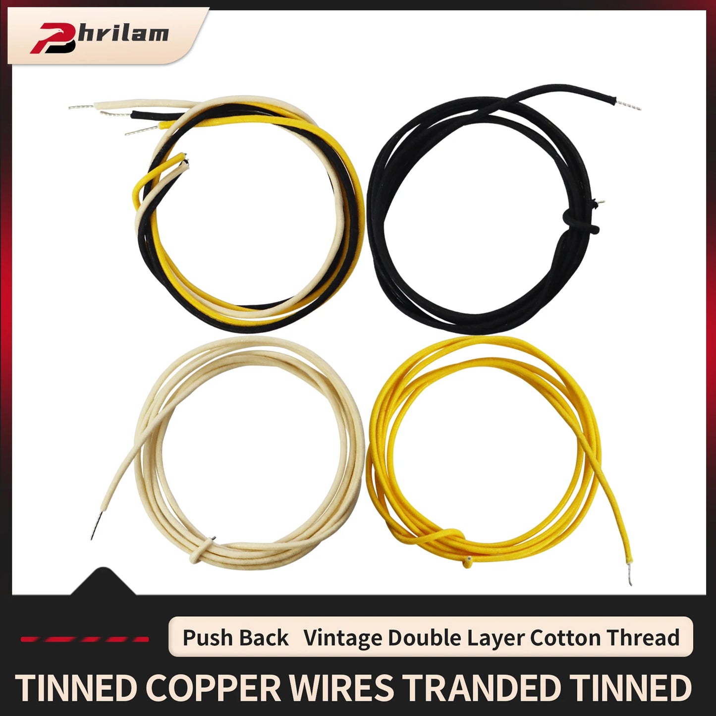 Cloth-covered Waxed Vintage-style Pushback Guitar Wire (white/black/yellow)Pushback Wire for Electric Guitar Upgrade,22 AWG wire