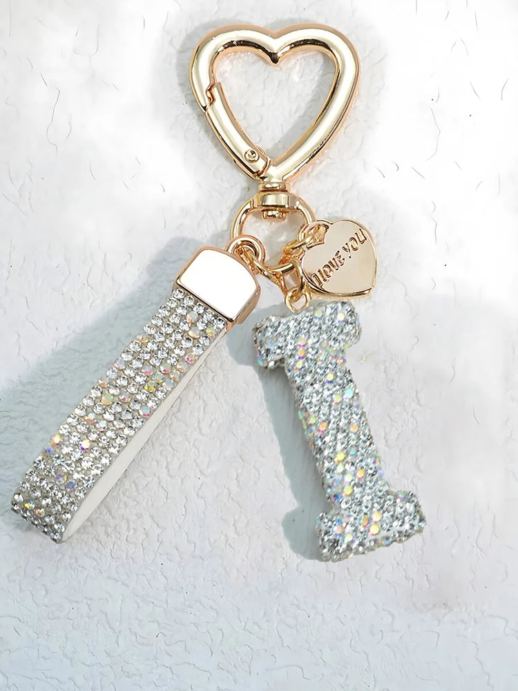 Shining Diamond Inlay 26 English Initial letter Key Chain Car High-end Key Ring Lady Bag Delicate Pendant Thanksgiving Gifts