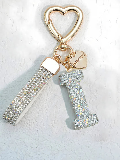 Shining Diamond Inlay 26 English Initial letter Key Chain Car High-end Key Ring Lady Bag Delicate Pendant Thanksgiving Gifts