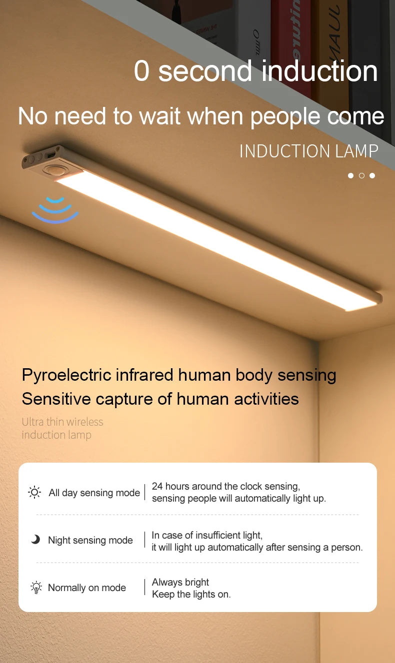 LED Ultra Thin Under Cabinet Lights Motion Sensor night light Wireless Rechargeable 3 Color Lamp Kitchen Closet Cabinet Lighting