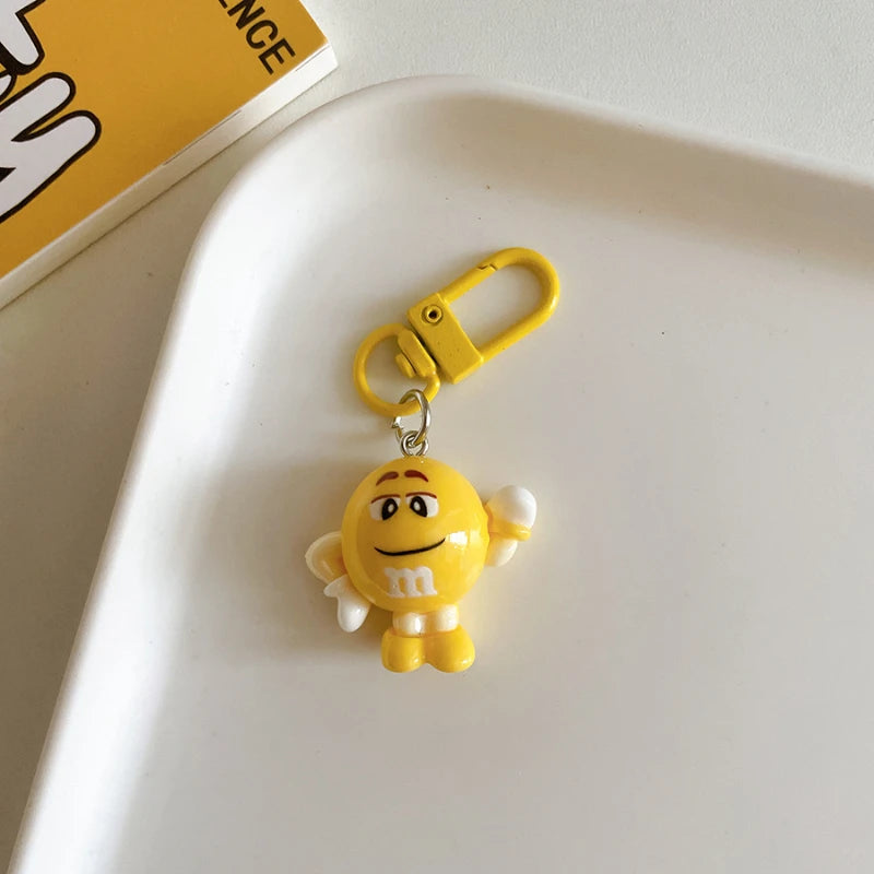 10PCS Cute M Bean Character Keychain Colorful Chocolate Candy Figure Keyring Bag Charm Pendant Prefer for Fans Gift