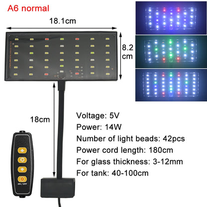 USB Aquarium LED Light Full Spectrum Aquatic Plant Grow Lamp Fish Tank Adjustable Brightness Dimmable Timed 360° Rotatable Light