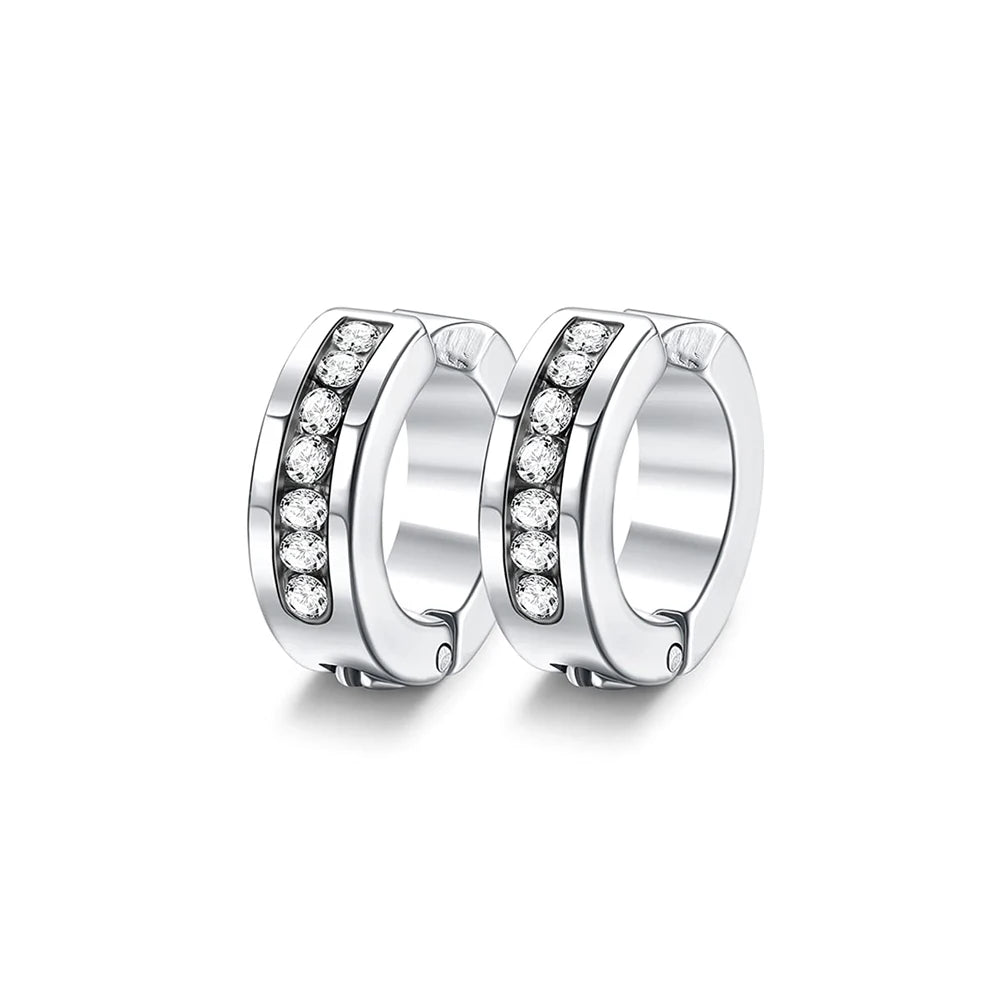 1 Pair/9 Pairs Non-Piercing Earrings Stainless Steel Clip On Hoop Earrings For Men Women Paved CZ Ear Clip Earrings Set