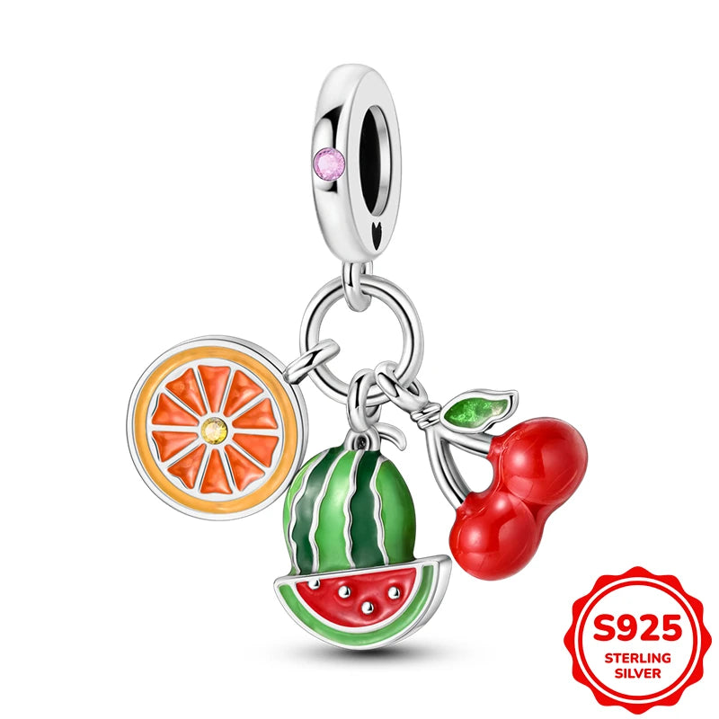 Charms Silver 925 Ladybugs and Cherry Strawberries Pendant Bead Fit 3mm Bracelet Bangle Necklace For Women Luxury Jewelry Making