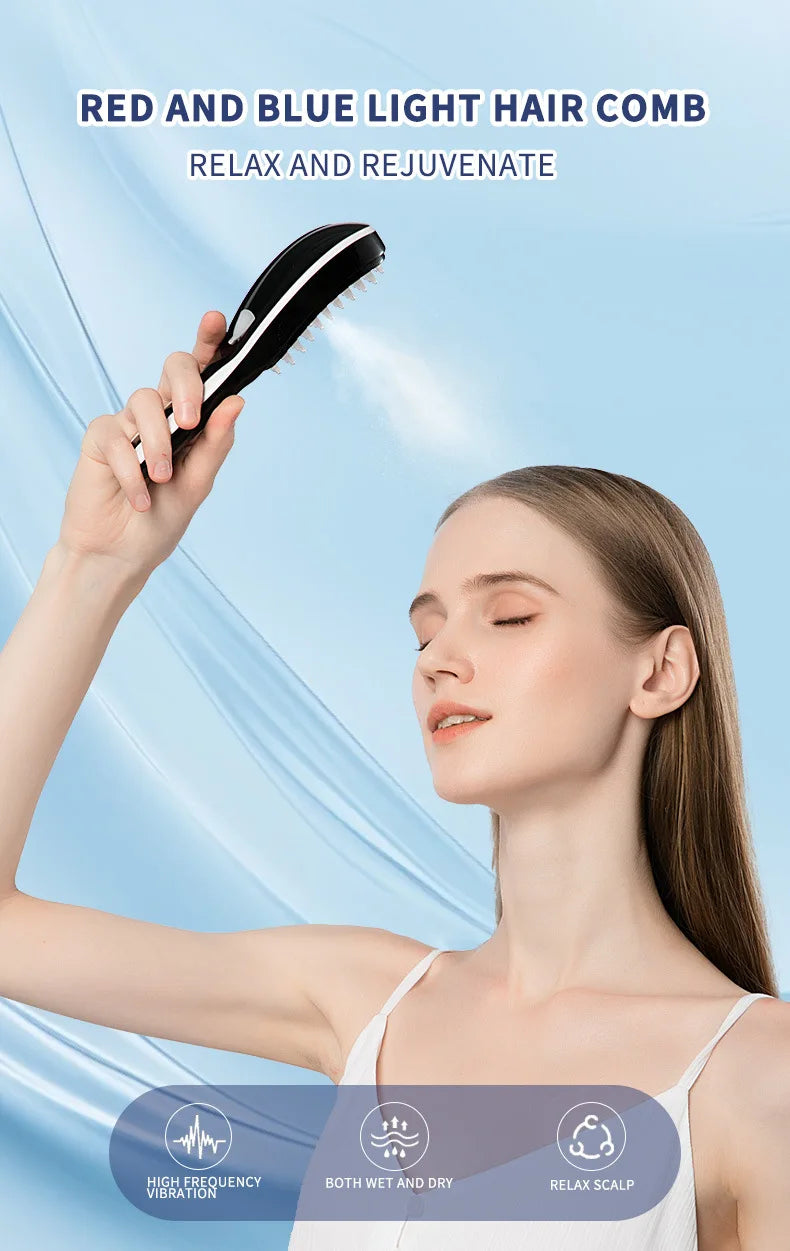 Electric Spray Massage Comb Hair Growth Vibration Head Massager Brush LED Anti Hair Loss Scalp Liquid Medicine Atomizing Comb