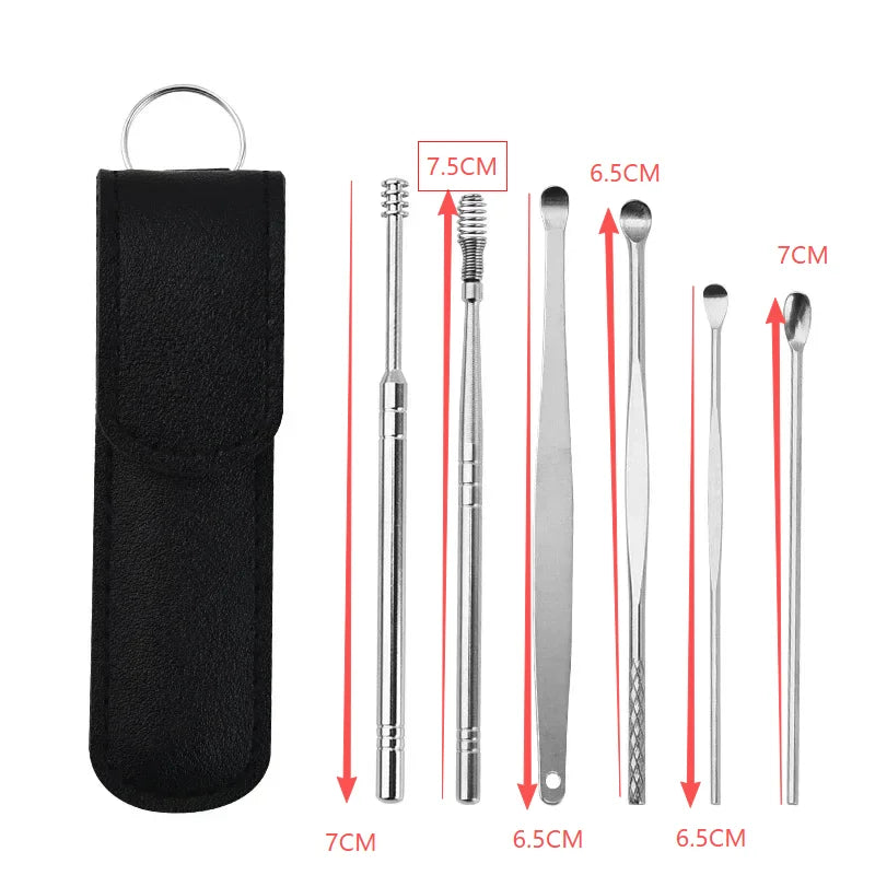 Effective 6Pcs Earwax Cleaning Tool with Spiral Earpick and Ear Curette, Ear Care Tool for Daily Use