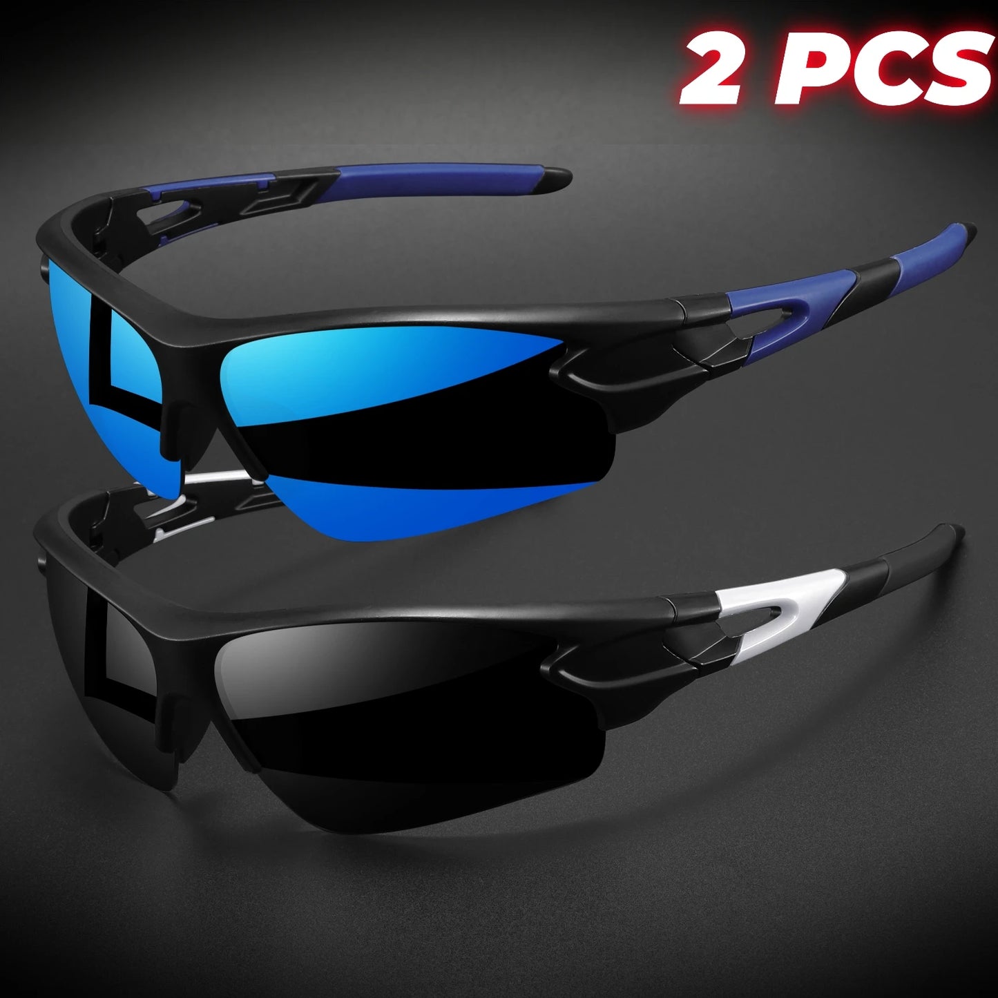 2PCS New Wraparound Sports Sunglasses Semi-Rimless Lightweight for Cycling Hiking Daily Unisex UV400 Anti-Fog Outdoor Eyewear