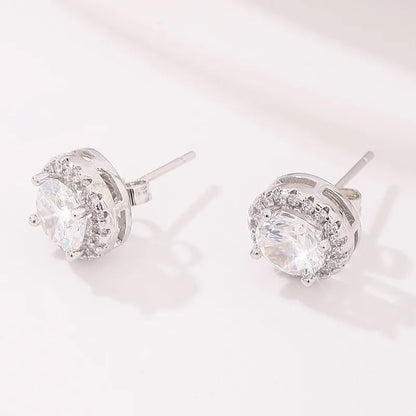 Delicate Small Round Stud Earrings Women with Shiny Cubic Zirconia Simple Versatile for Teens Fashion Jewelry