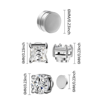 1/3 Pair Crystal Strong Magnetic Ear Stud Clip Earrings for Men and Women Punk Round Zircon Magnet Earrings Non Piercing Jewelry