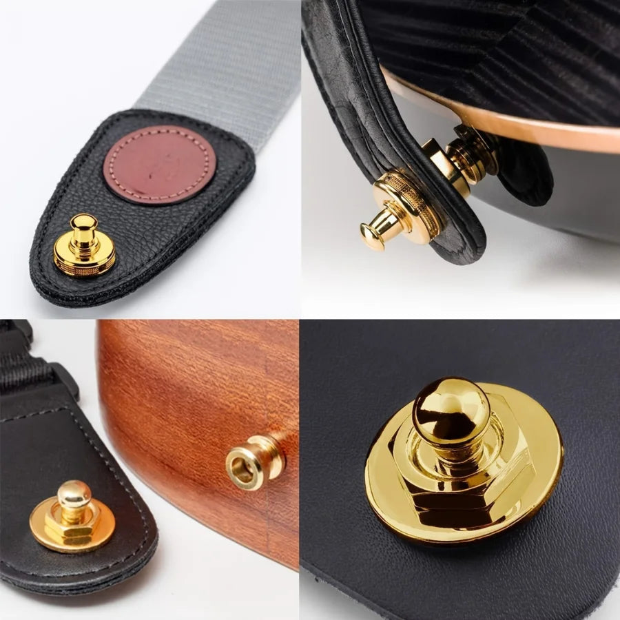 2pcs premium alloy guitar with lock strap, gold and black, safe and stylish for acoustic guitar, electric guitar and bass