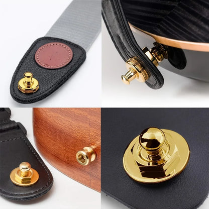 2pcs premium alloy guitar with lock strap, gold and black, safe and stylish for acoustic guitar, electric guitar and bass