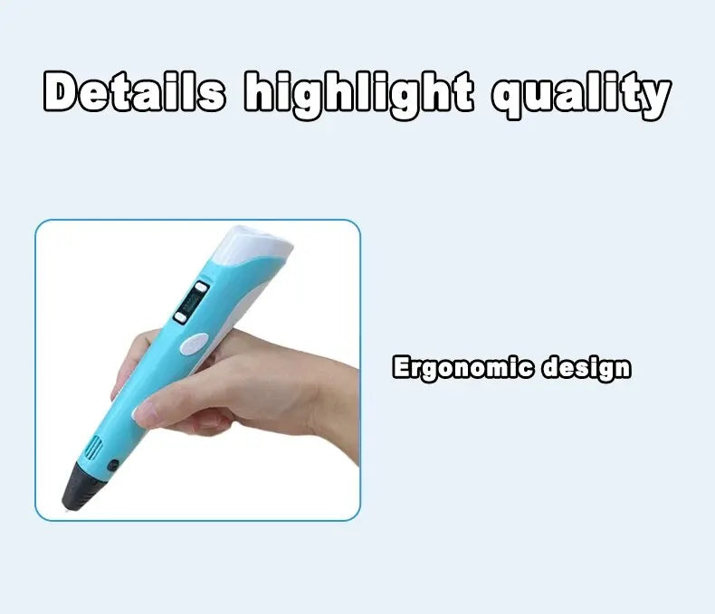 Electronic 3D Printing Pen with 9M PLA Consumables High-Temperature 3D Graffiti Tool Intelligent Toy Christmas Birthday Gift