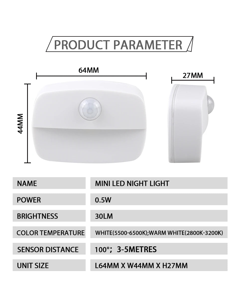 Motion Sensor Light Indoor LED Night Light Stick on Nightlight Battery Operated Lights for Hallway Stair Bathroom Closet Bedroom