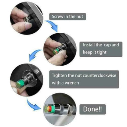 NEW 4pcs Car Tire Pressure Indicator Gauge Alert Monitoring Valve Cap Sensor External Detection