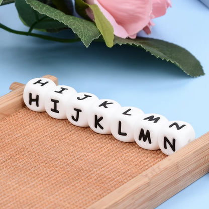 Lofca 100Pcs 12MM Silicone Letter Beads Silicone Beads Loose Beads Food Grade DIY Bracelet Necklace Pacifier Chain Accessories