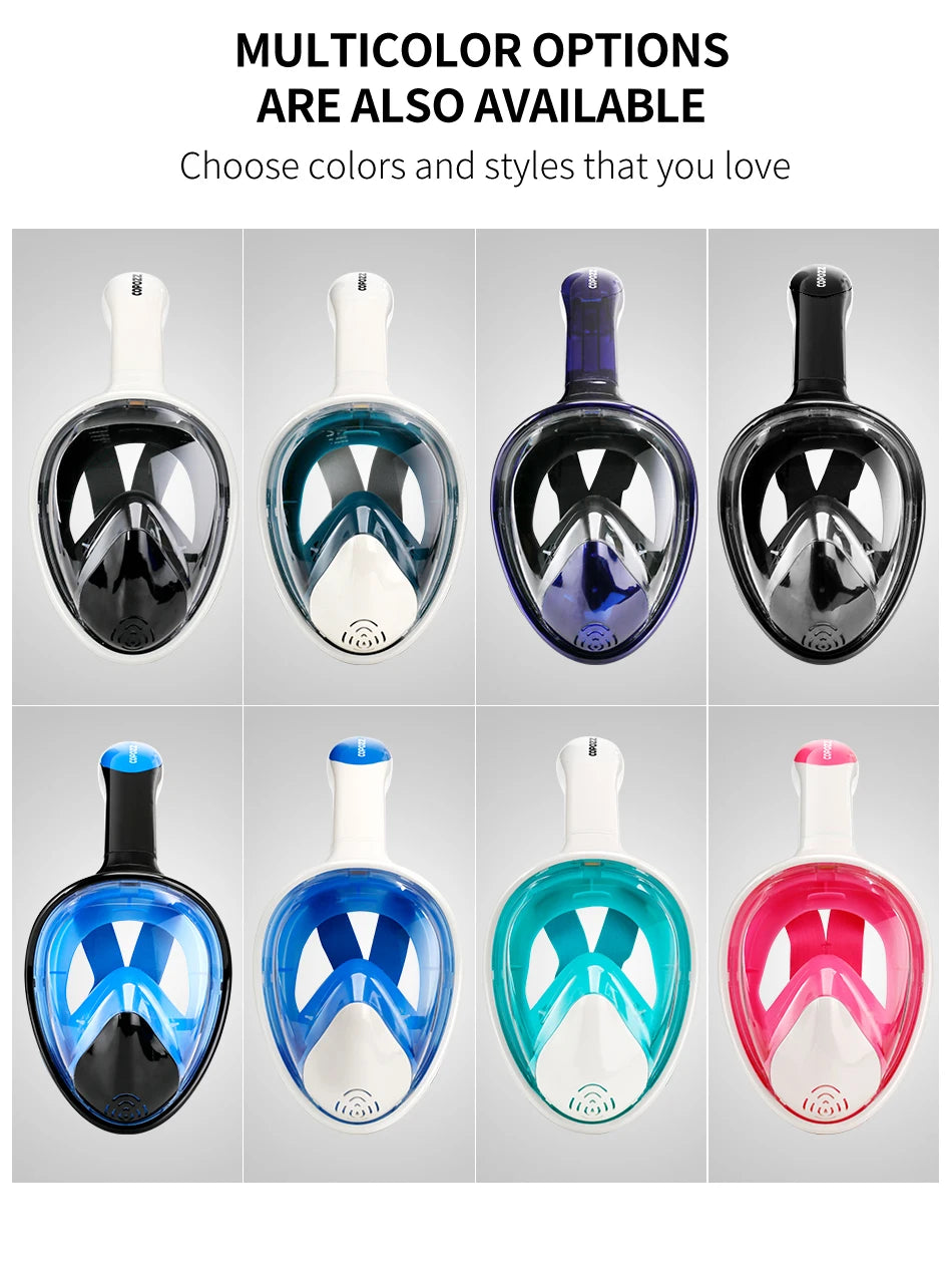 COPOZZ Professional Snorkeling Diving Mask Underwater Scuba Full Face Snorkel Mask Anti Fog Goggles for Adult Swimming Equipment