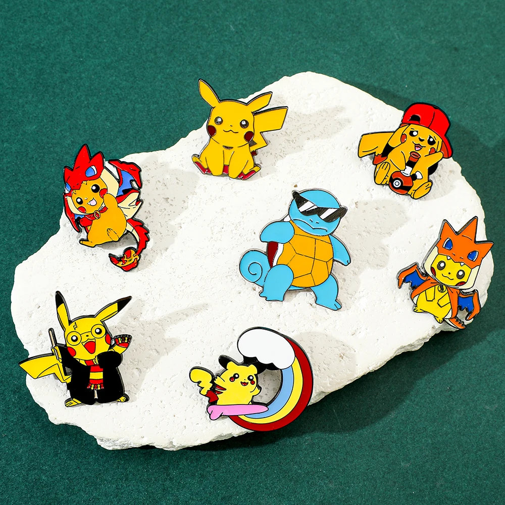 Anime Pikachu Squirtle Enameled Brooch Pin - Pokemon Lapel Badge Jewelry Accessory for Clothing And Backpacks