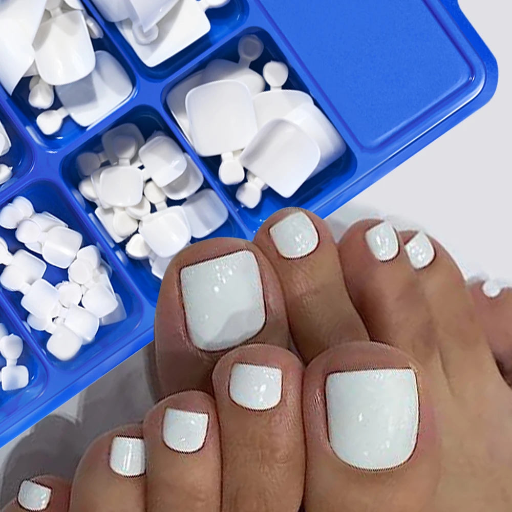 100pcs Classic White Fake Toenails Short Square Full Cover Press On Toenail Artificial False Toe Nails Tips for Women Daily Wear