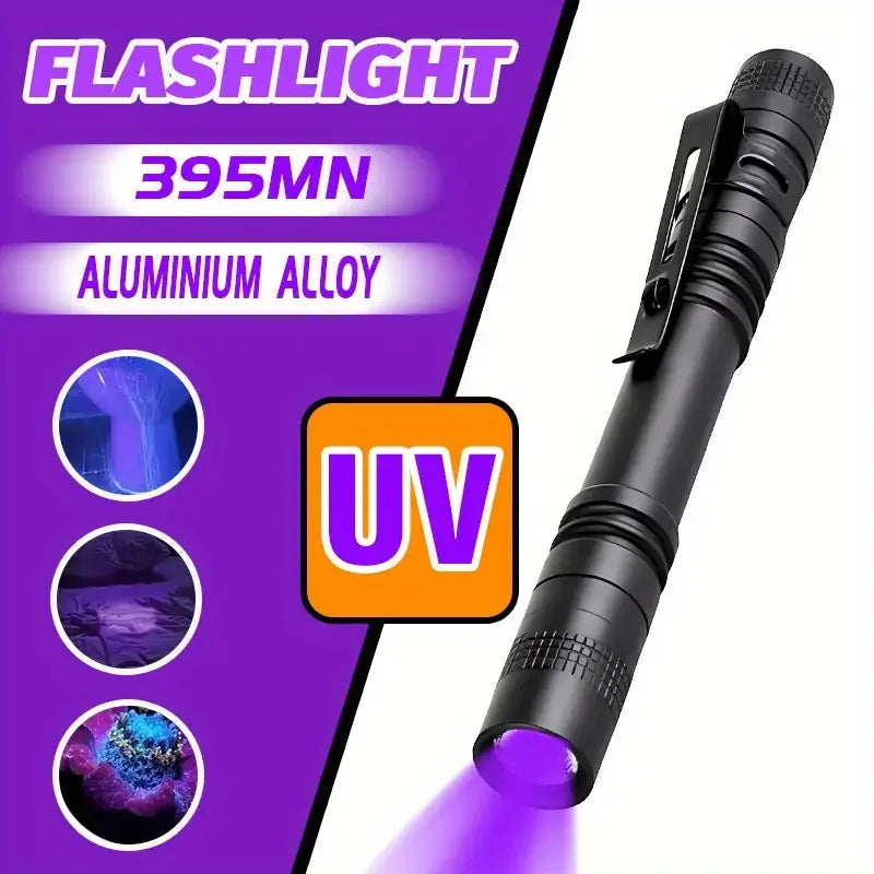 1/2PCS UV Flashlight 395nm Ultraviolet Torch With Pen Clip Portable Use AAA Batteries Light Pet Urine Scorpion Detector UV Lamp