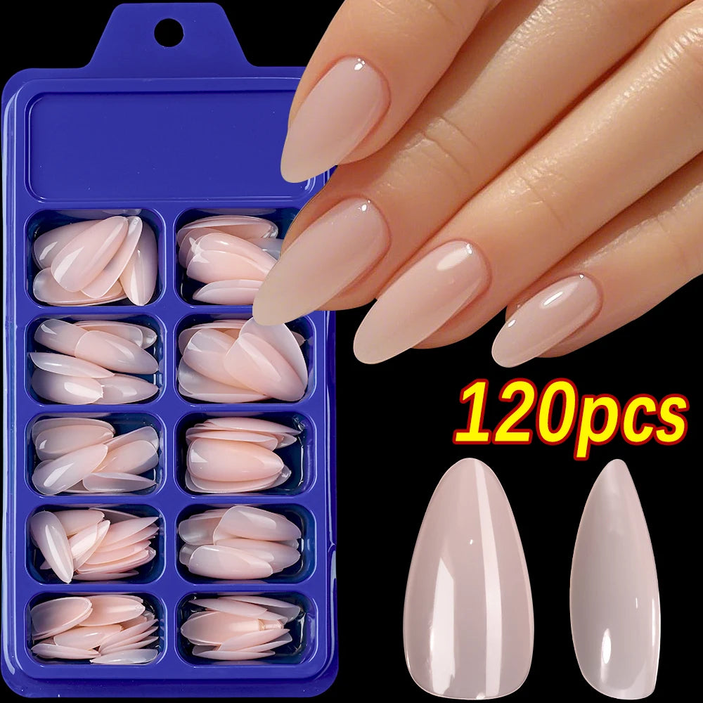 120Pcs Wine Red Almond Press On Nails Full Coverage Fake Nail Tip False Fingertips for Dating/Party Women Manicure Extension Tip