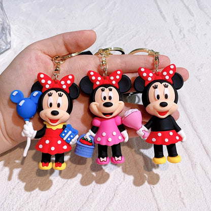 Mickey Minnie Flower Series PVC Figure Keychain Set, 6PCS Cute Cartoon Couple Key Rings with Floral Design for Bag Gift