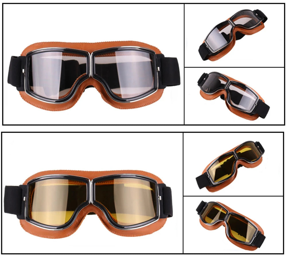 Motorcycle Glasses Windproof Motorcycle Helmet Glasses Sunglasses Retro Universal Folding Leather Retro Motorcycle Accessories
