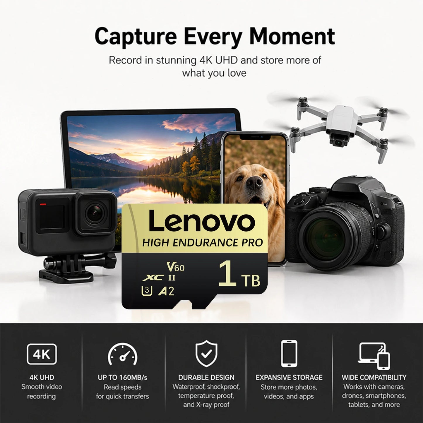 Lenovo SD Card Memory Card 1TB High Speed TF Flash Card 4K Full HD Video Micro SD Card 128GB 256GB 512GB For Xiaomi Camera PC
