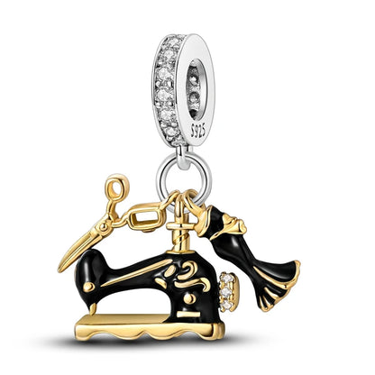 925 Sterling Silver Tailor Sewing Machine Telephone Alarm Clock Charms Pendants Fit 925 Original Bracelets DIY Jewelry