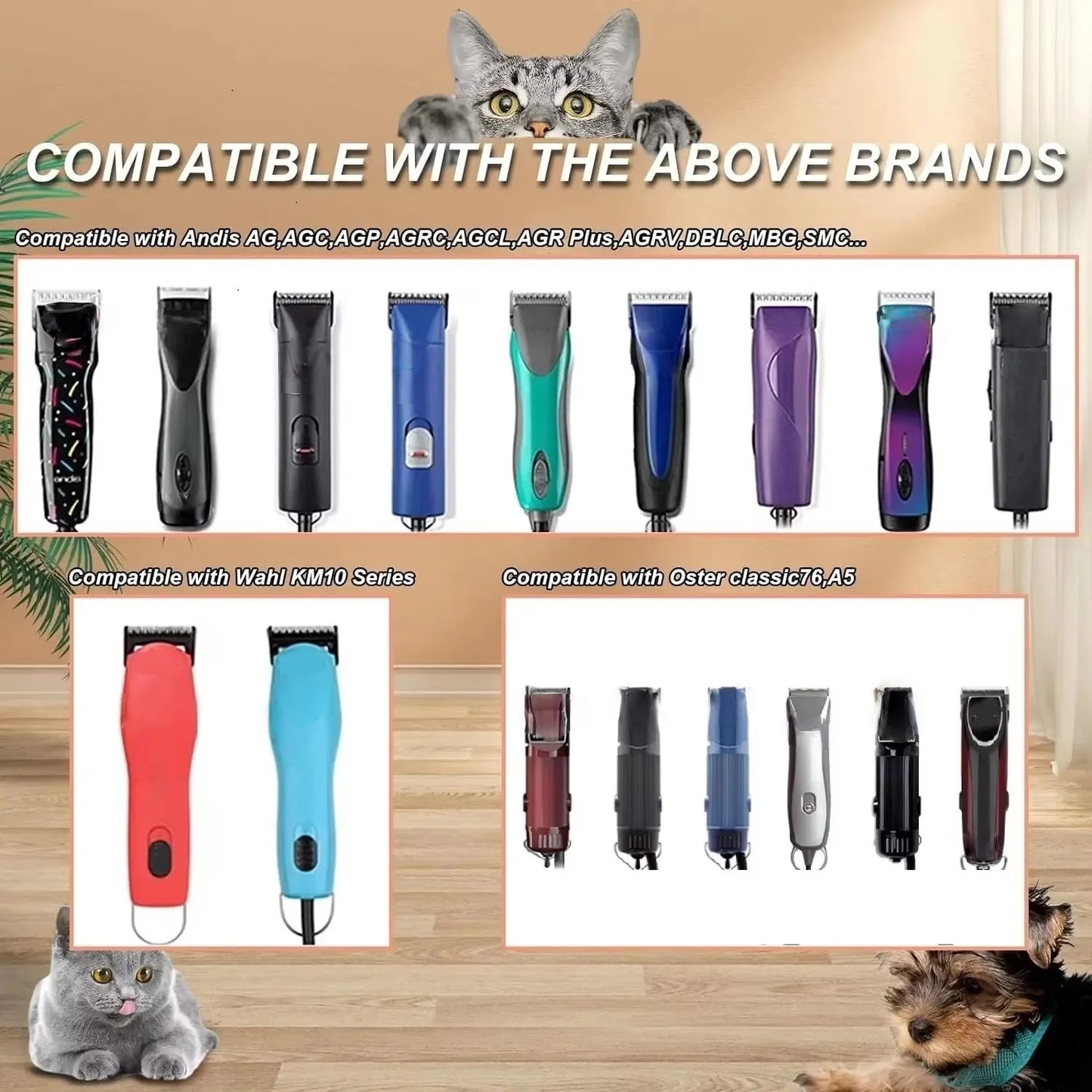 Detachable Pet Dog Cat Grooming Clipper Ceramic Blade Compatible with Most Andis，Oster A5，Wahl KM10 Series Animals Clippers