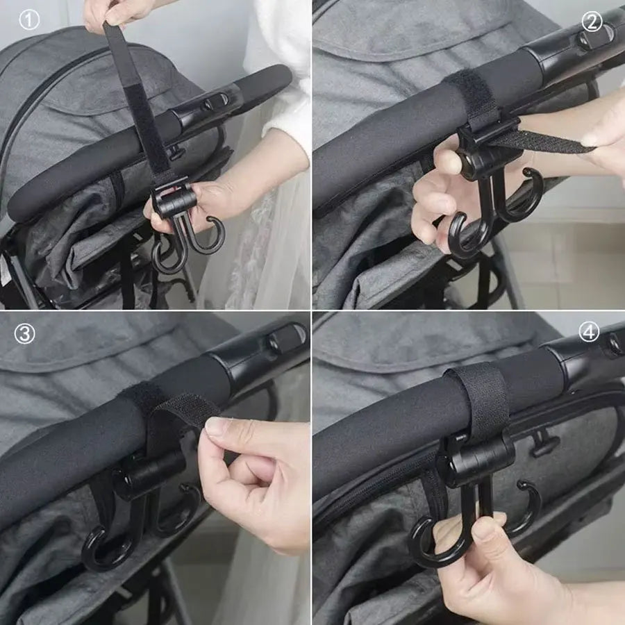 Double Hook Load-bearing Sturdy and Durable 360 Degree Rotating Adjustable Hook and Loop Fasteners Baby Stroller Accessories