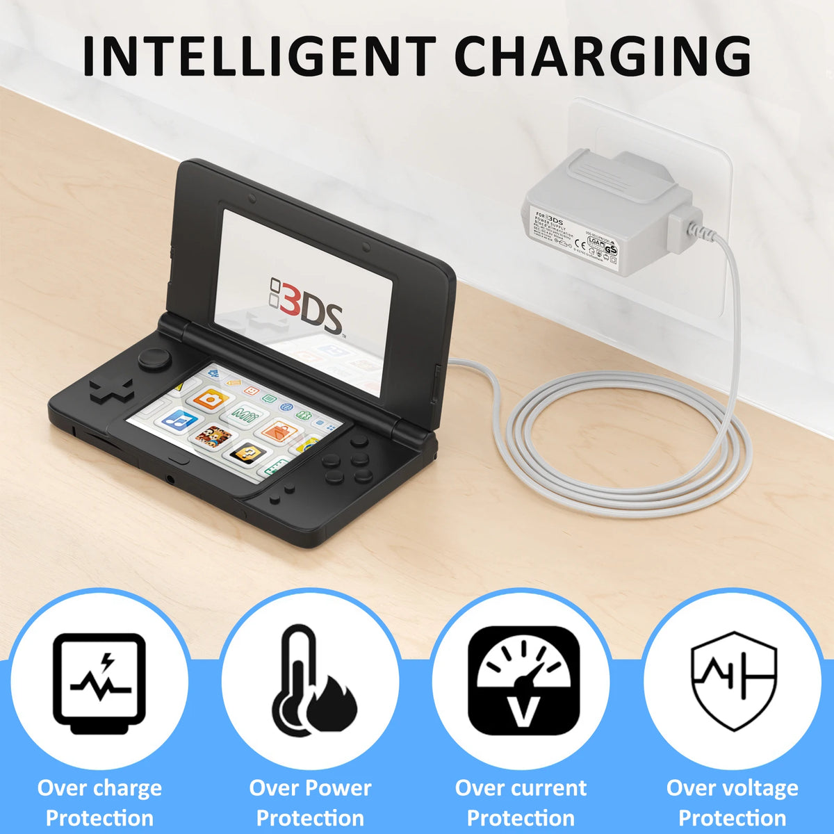 Charger With EU Plug For Nintendo 3DS XL/2DS/DSi 1.2m Charging Cable For New 3DS XL/New 3DS/New 2DS XL/New 2DS/2DS XL/DSi XL