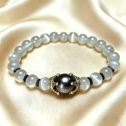 Men's Stylish Natural Stone Bracelet Vintage Crown Symbol of Power Hematite Beads Gift for Friends Natural Tiger Eye beads