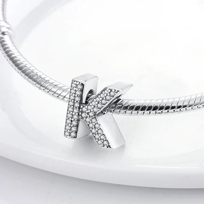 Original 925 Sterling Silver 26 Alphabet Letters Sparkling Zircon Charms Pendant Beads For Women Fine DIY Birthday Jewelry Gifts
