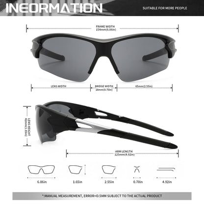 2PCS New Wraparound Sports Sunglasses Semi-Rimless Lightweight for Cycling Hiking Daily Unisex UV400 Anti-Fog Outdoor Eyewear