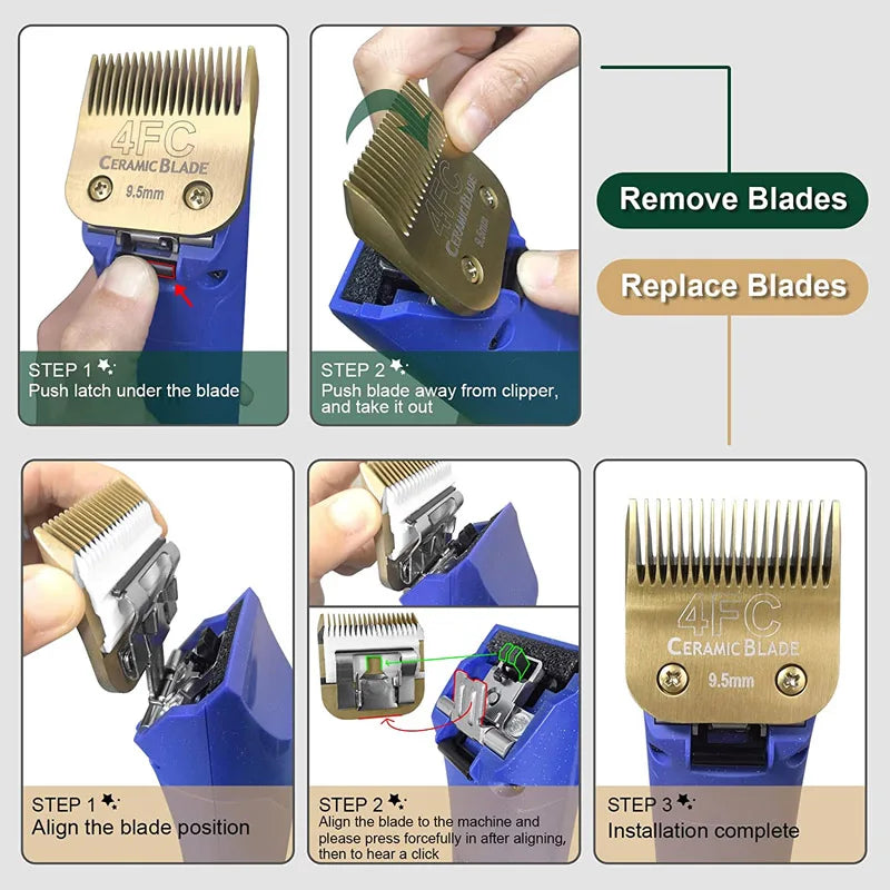 Replacement Detachable Pet Dog Clipper Ceramic Blades Set Compatible with Andis,Oster A5,Wahl KM10 Series Clippers