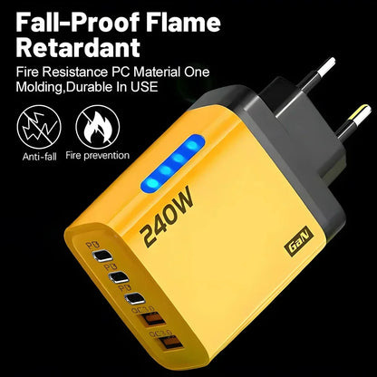 USB C GaN Charger 240W 5 in 1 Fast Charging Phone Charger Power Adapter For iPhone Samsung Xiaomi Type C EU/US Plug Wall Charger