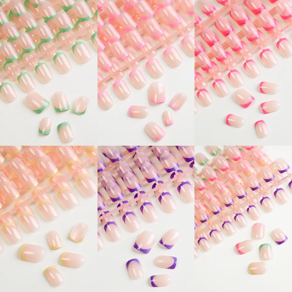 120/240Pcs French Short Square False Nails 12-Sizes Full Cover Press On Nail Glossy French Fake Fingertips for Women DIY Nails &