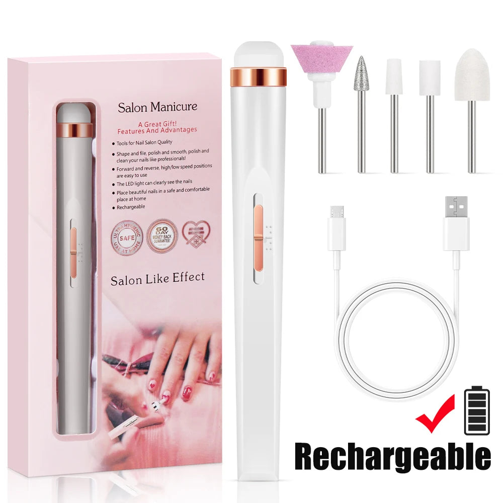 LINMANDA Portable Electric Nail File Nail Set with 4 Speeds Cuticle Trimmer Battery Operated Manicure and Pedicure Tools